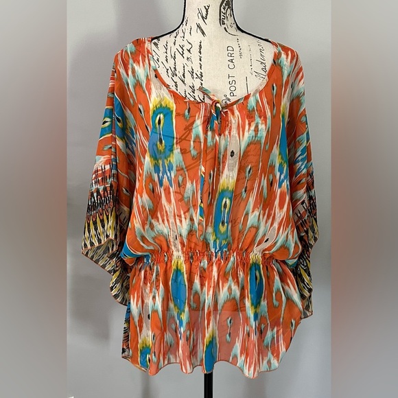 Apt. 9 Orange and Green Asymmetrical Blouse 💛💙 - Picture 2 of 10